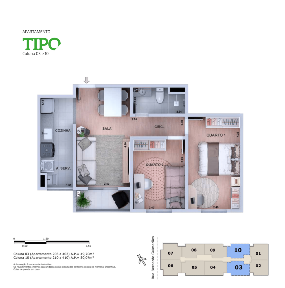 Apartamento Coluna 3 e 10 GO Quintino